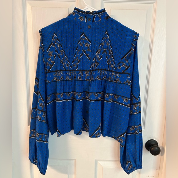 Ganni Cloverdale 100% Silk Women’s Blouse Blue and Black EU 36 US Size 4 - Picture 3 of 15